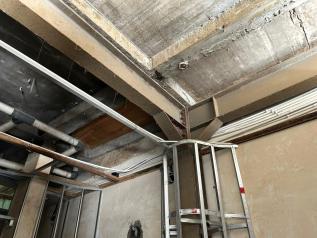Ceiling framing and ductwork overhead